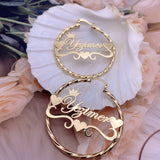 Bamboo Hoop Name Earrings Heart Style Gift for Women