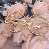 Bamboo Hoop Name Earrings Heart Style Gift for Women
