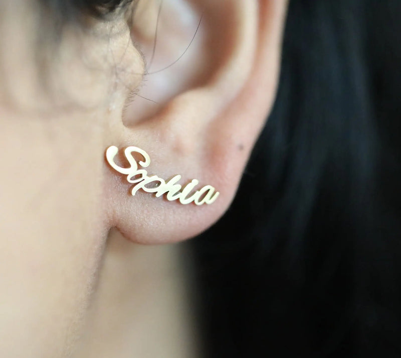 Custom Name Stud Earrings - Personalized Minimalist Jewelry