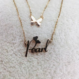 Double Layer Butterfly Initial Name Necklace for Women