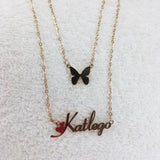 Double Layer Butterfly Initial Name Necklace for Women