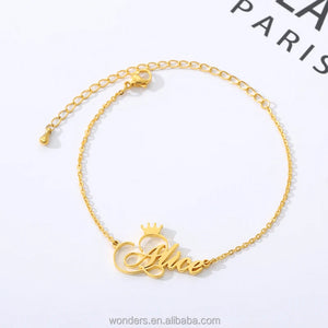 Custom Nameplate Crown Anklet for Women