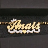 Personalized Nameplate Necklace with Crown Heart Pendant