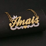 Personalized Nameplate Necklace with Crown Heart Pendant