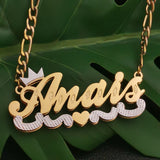 Personalized Nameplate Necklace with Crown Heart Pendant