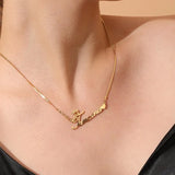 Crown Nameplate Necklace with Heart - Stainless Steel for Women