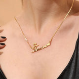 Crown Nameplate Necklace with Heart - Stainless Steel for Women