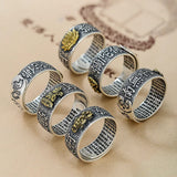 Namo Amitabha Lotus Ring For Men Retro Dragon Buddha Heart Sutra Ring