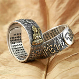 Namo Amitabha Lotus Ring For Men Retro Dragon Buddha Heart Sutra Ring