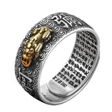 Namo Amitabha Lotus Ring For Men Retro Dragon Buddha Heart Sutra Ring
