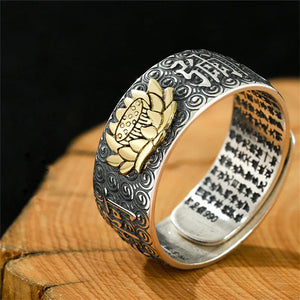 Namo Amitabha Lotus Ring For Men Retro Dragon Buddha Heart Sutra Ring