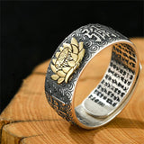 Namo Amitabha Lotus Ring For Men Retro Dragon Buddha Heart Sutra Ring