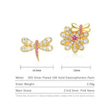 Zircon Inlaid 925 Silver Flower & Dragonfly Earrings