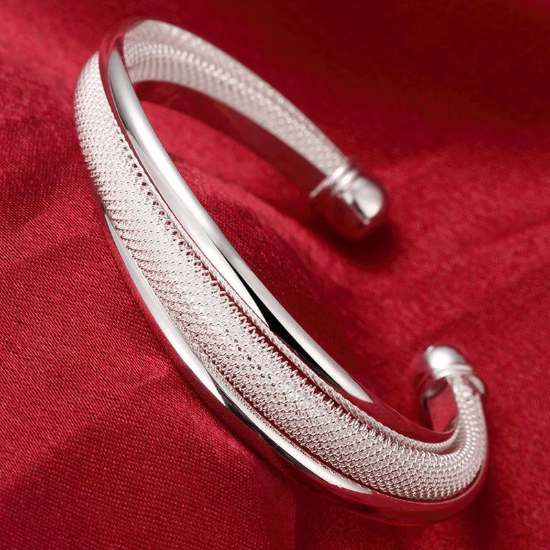 925 Silver Mesh Beveled Smooth Bracelet, Gift for Women