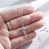 925 Silver Necklace Cross Zircon Pendant Religious Belief Jewelry Gift