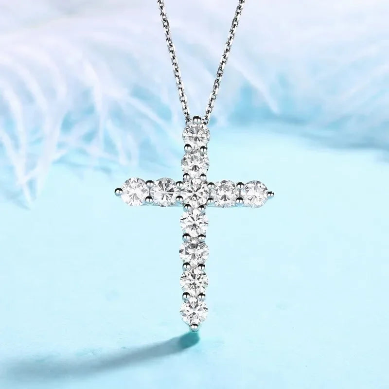 925 Silver Necklace Cross Zircon Pendant Religious Belief Jewelry Gift
