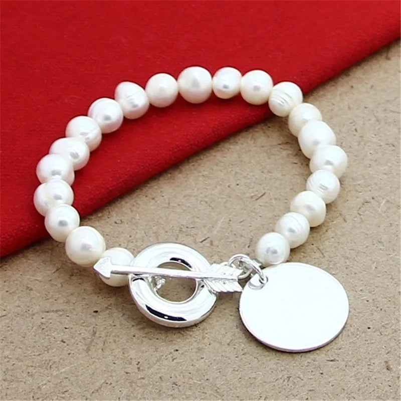 925 Silver Charm Bracelet with 8MM Beads for Women