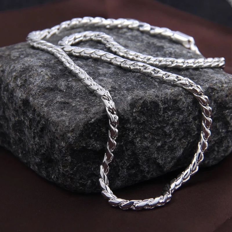 925 Silver Necklace 5MM Snake Chain Unisex Bone Pendant Jewelry 20in