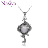 Nasiya Moonstone Necklace Pendant Women's 925 Silver Vintage Jewelry