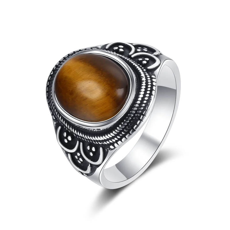Nasiya Ring Oval Natural Tiger Eye Jewelry for Women Men