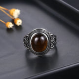Nasiya Ring Oval Natural Tiger Eye Jewelry for Women Men