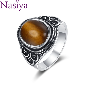 Nasiya Ring Oval Natural Tiger Eye Jewelry for Women Men
