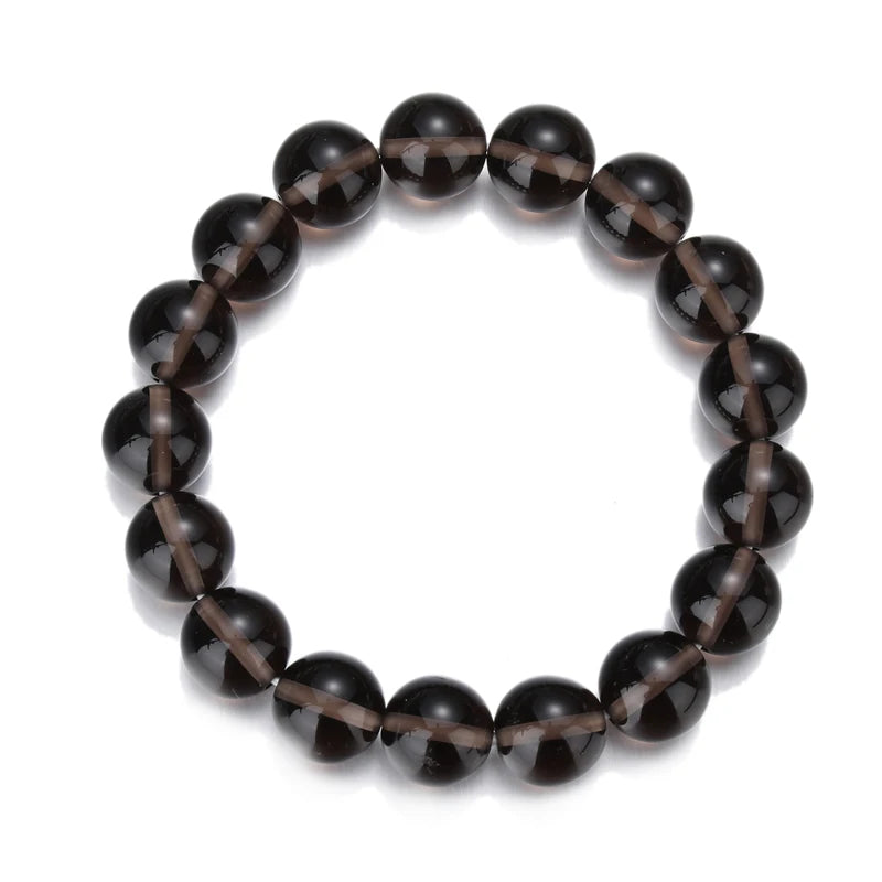 Nasiya Smoky Quartz Beaded Bracelet 12MM Crystal Bangles Jewelry