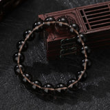 Nasiya Smoky Quartz Beaded Bracelet 12MM Crystal Bangles Jewelry