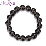 Nasiya Smoky Quartz Beaded Bracelet 12MM Crystal Bangles Jewelry