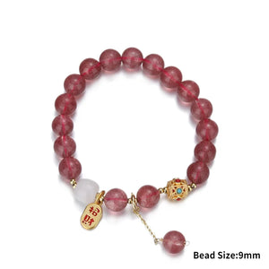 Strawberry Quartz Beads Bracelet Crystal Charm Bangle for Women
