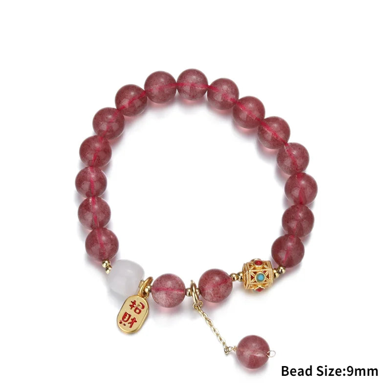 Strawberry Quartz Beads Bracelet Crystal Charm Bangle for Women