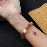 Strawberry Quartz Beads Bracelet Crystal Charm Bangle for Women