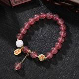 Strawberry Quartz Beads Bracelet Crystal Charm Bangle for Women