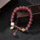 Nasiya Strawberry Quartz Round Beads 9MM Bracelet for Women
