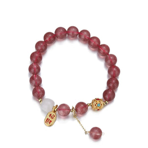 Nasiya Strawberry Quartz Round Beads 9MM Bracelet for Women
