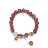 Nasiya Strawberry Quartz Round Beads 9MM Bracelet for Women
