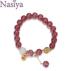 Nasiya Strawberry Quartz Round Beads 9MM Bracelet for Women