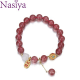 Nasiya Strawberry Quartz Round Beads 9MM Bracelet for Women