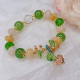 Green Jade Flower Agate Bracelet Multicolor Beaded Women's Jewelry