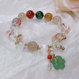 Green Jade Flower Agate Bracelet Multicolor Beaded Women's Jewelry