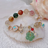 Green Jade Flower Agate Bracelet Multicolor Beaded Women's Jewelry