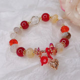 Green Jade Flower Agate Bracelet Multicolor Beaded Women's Jewelry