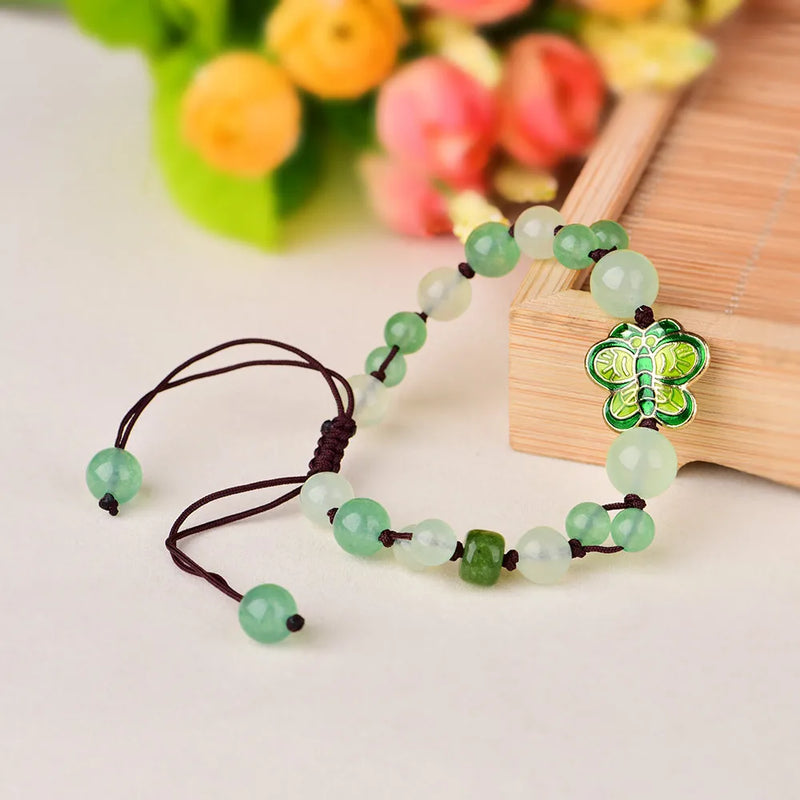 Natural Green Jade Butterfly Adjustable Bracelet Women Bangle