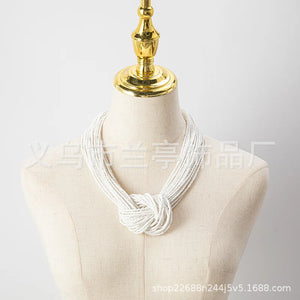 Bohemia Style Necklace Hand Beaded weave Retro multi-storey Rice Bead Necklace