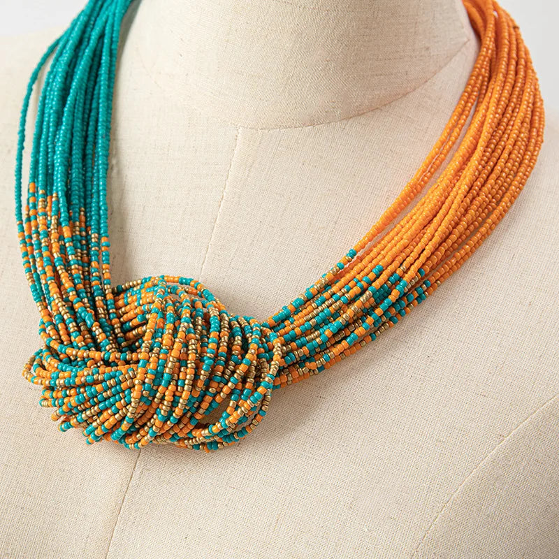 Bohemia Style Necklace Hand Beaded weave Retro multi-storey Rice Bead Necklace