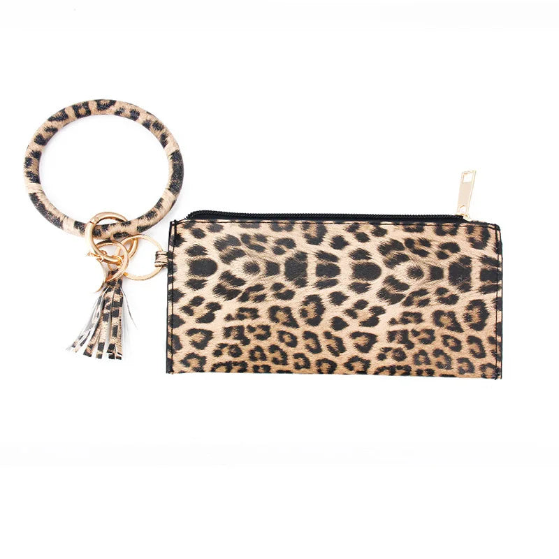 Leopard Print Pendant Bag Bracelet Snake PU Leather Tassel Card Package