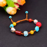 National Style Cinnabar Turquoise Bracelet Hand-knitted Amulet Bangle