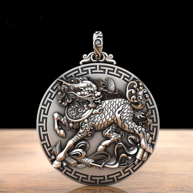 Sterling Silver Unicorn Pendant Fire Unicorn Necklace Men's Ornaments