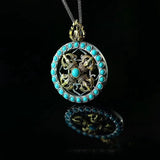 National Style Porcelain Turquoise Diamond Buddha Neck Pendant