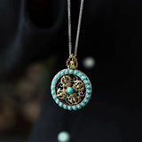 National Style Porcelain Turquoise Diamond Buddha Neck Pendant